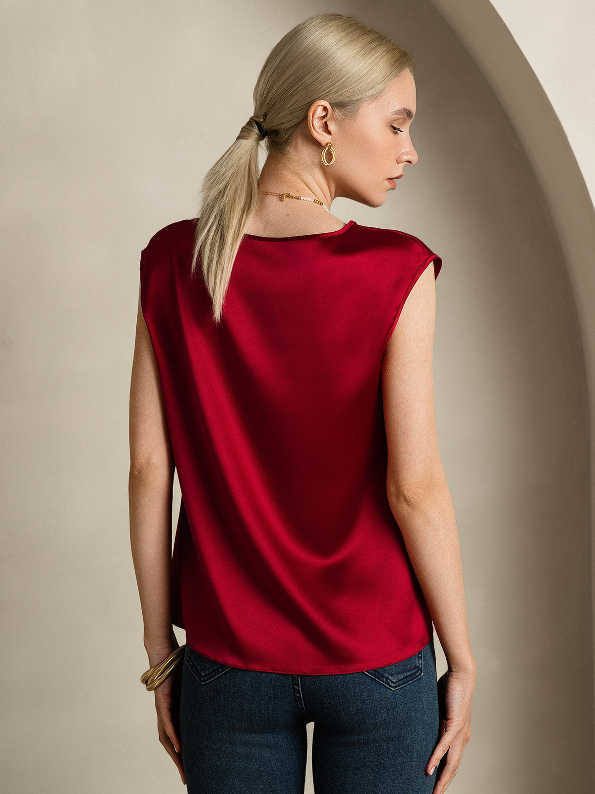 [Vino] SilkSilky-ES 19Momme Seda Womens T-Shirt 002