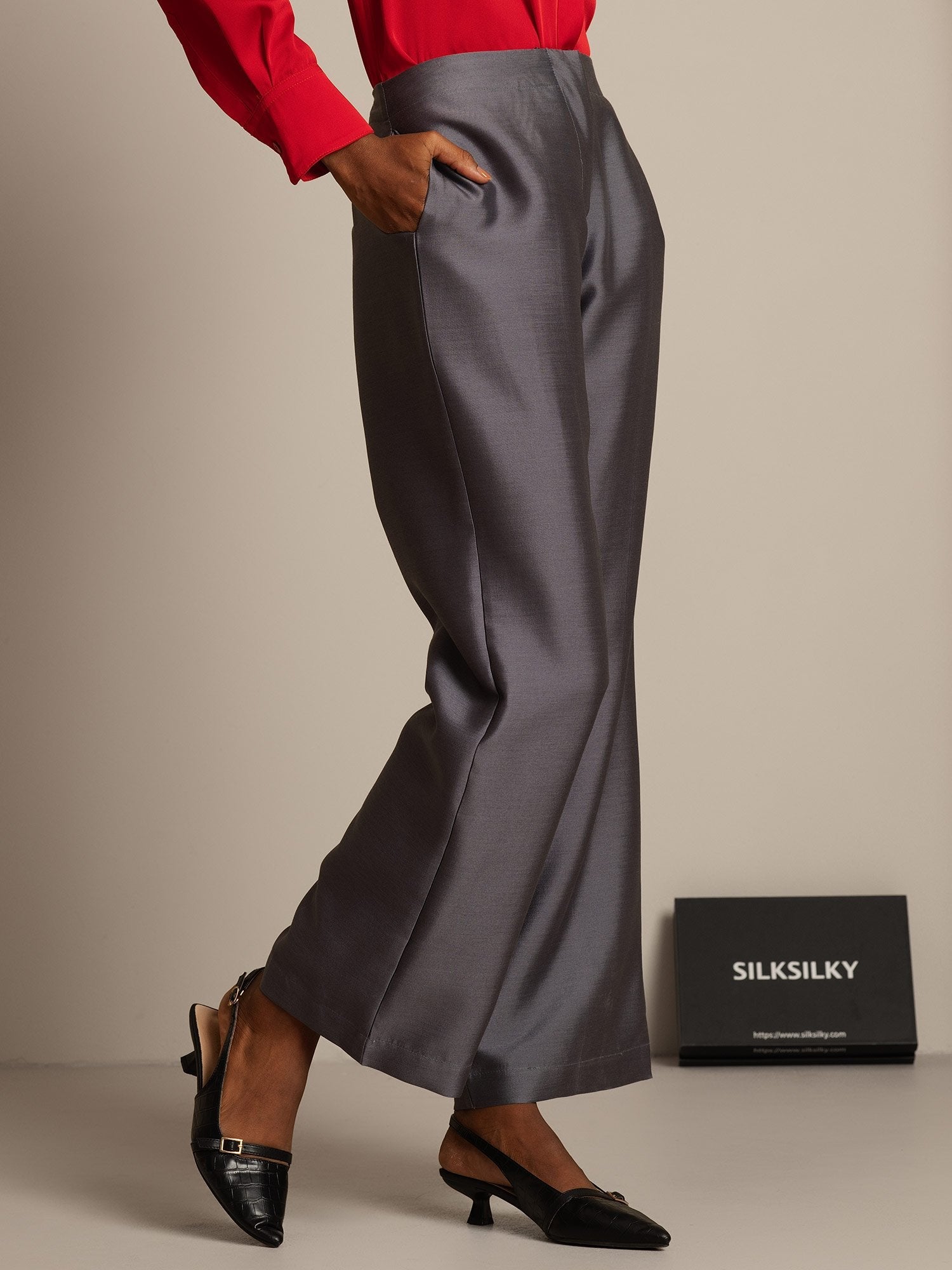 [Gris] SilkSilky-ES 32Momme Silk-Wool Blend Womens Pants 003,