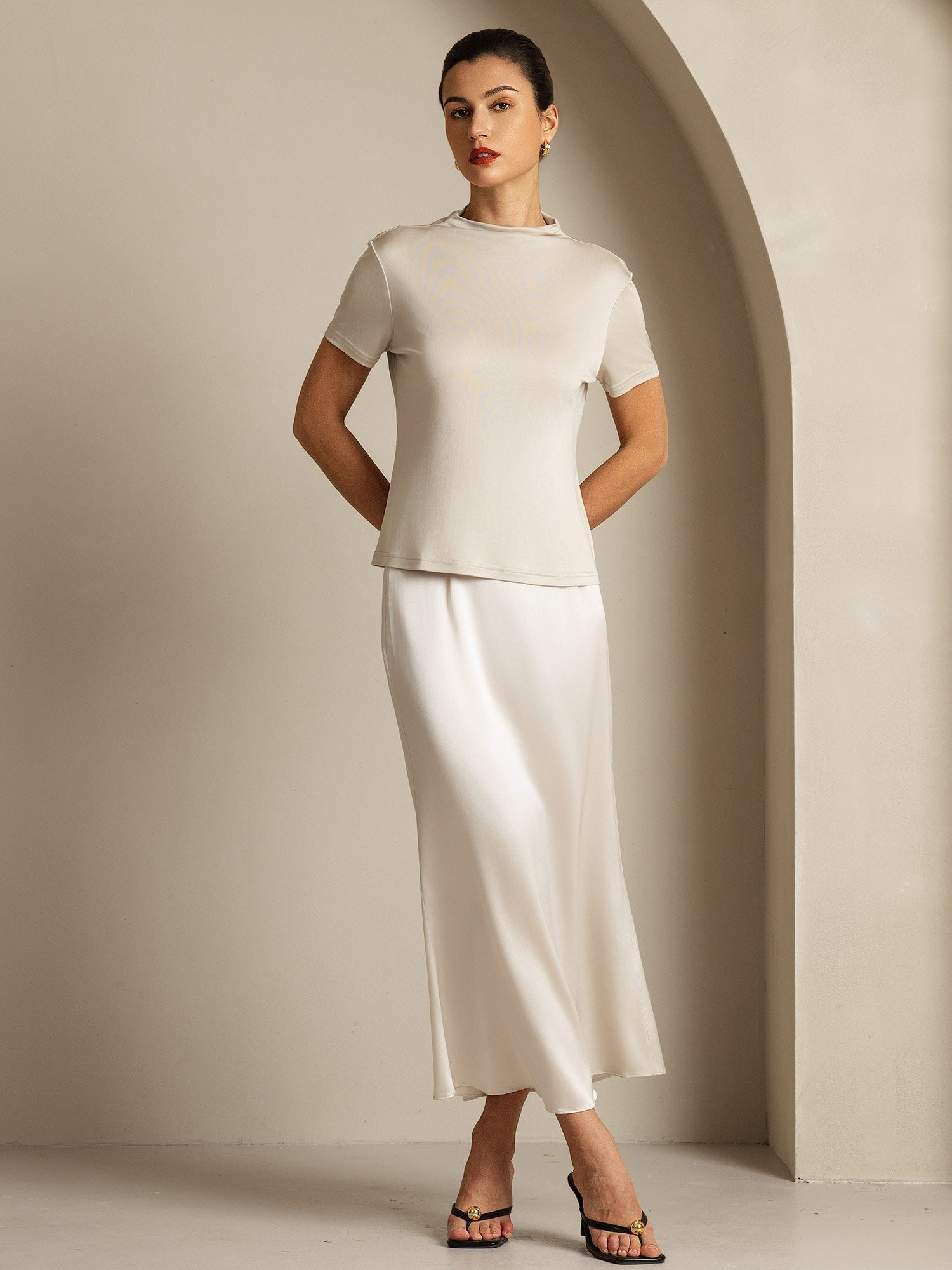 [Gris] SilkSilky-ES Seda Pura Cuello Camisero Camisetas de Mujer 007