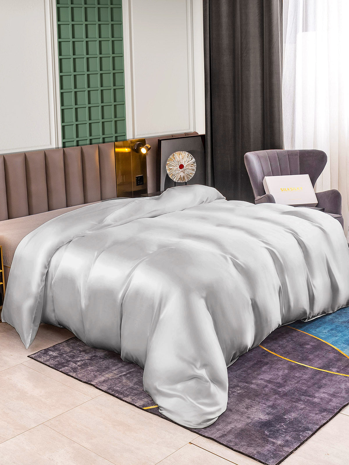 SilkSilky ES 25Momme Seda Pura Duvet Cover Plata 001