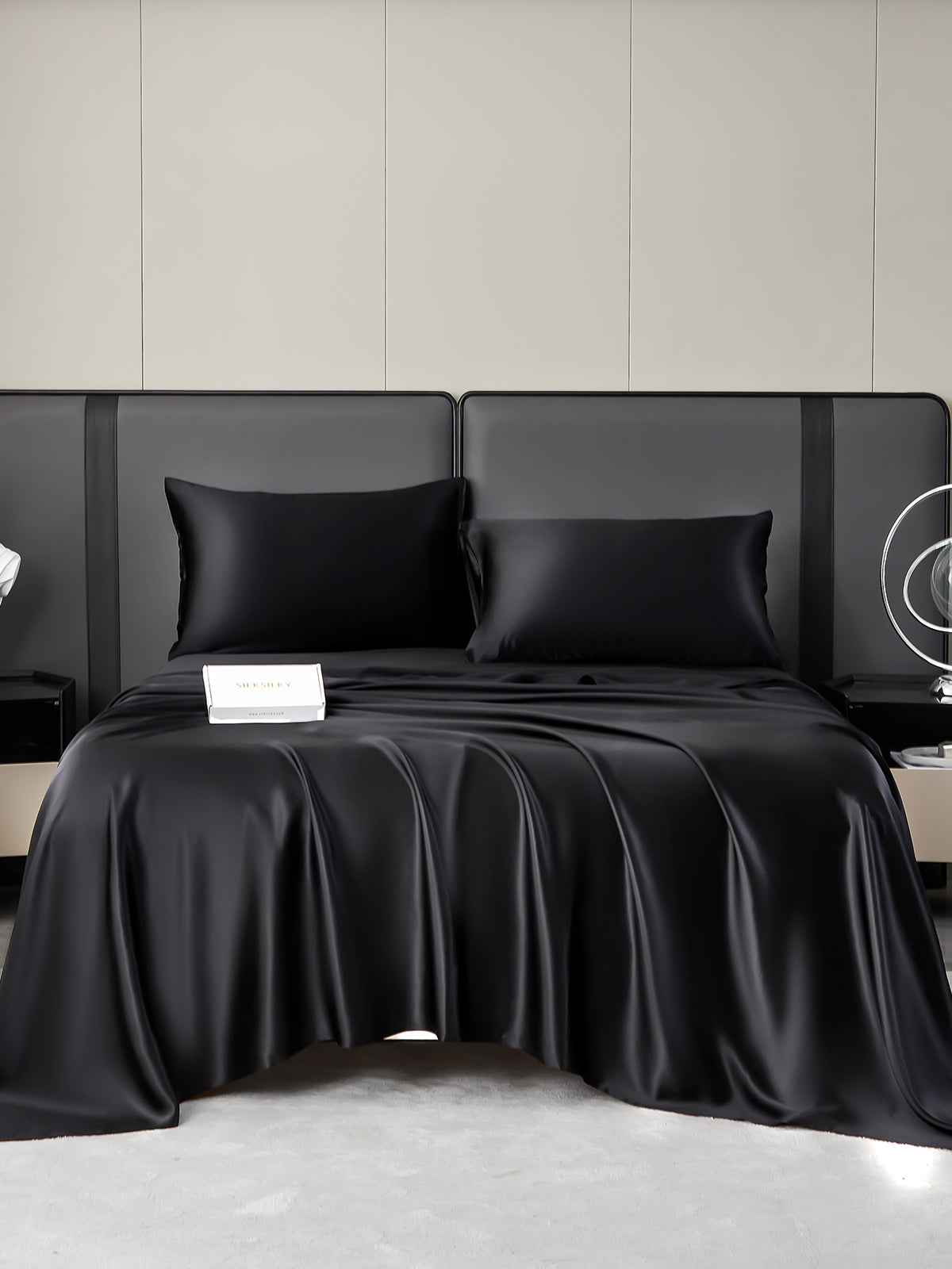 [Negro] SilkSilky-ES 19Momme Seda Pura Bedding Set 006