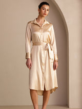 [Champán] SilkSilky-ES Long Sleeve Lapel Collar Vestido 006