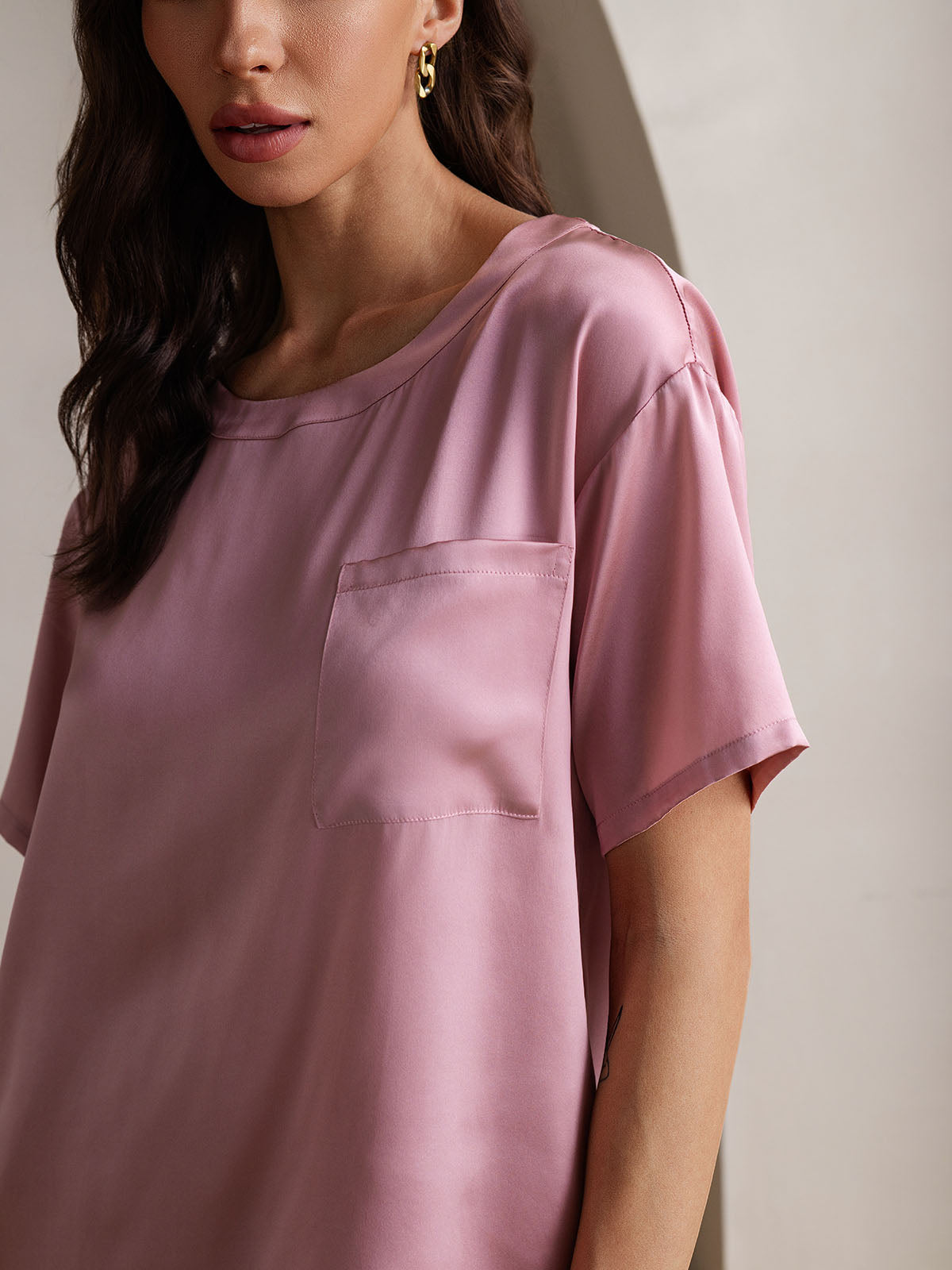 [Malva Pálido] SilkSilky-ES Seda Pura Womens Pajamas 009