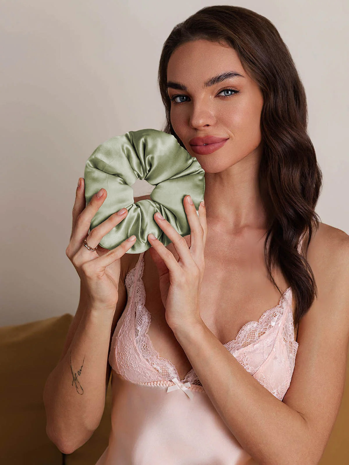 [Verde Claro] SilkSilky-ES Seda Pura Scrunchie 004