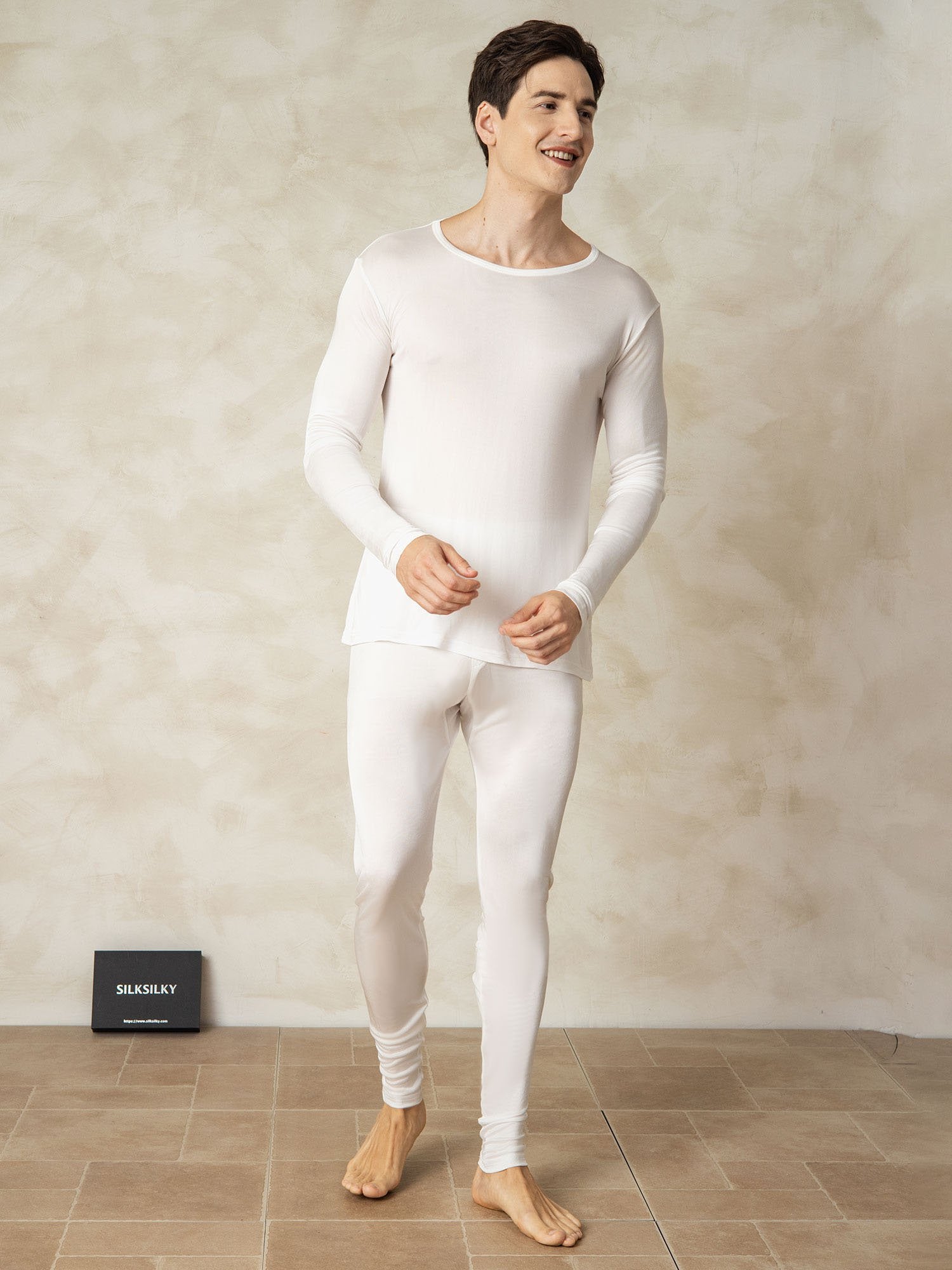[Blanco] SilkSilky-ES Seda Mens Pajamas 002