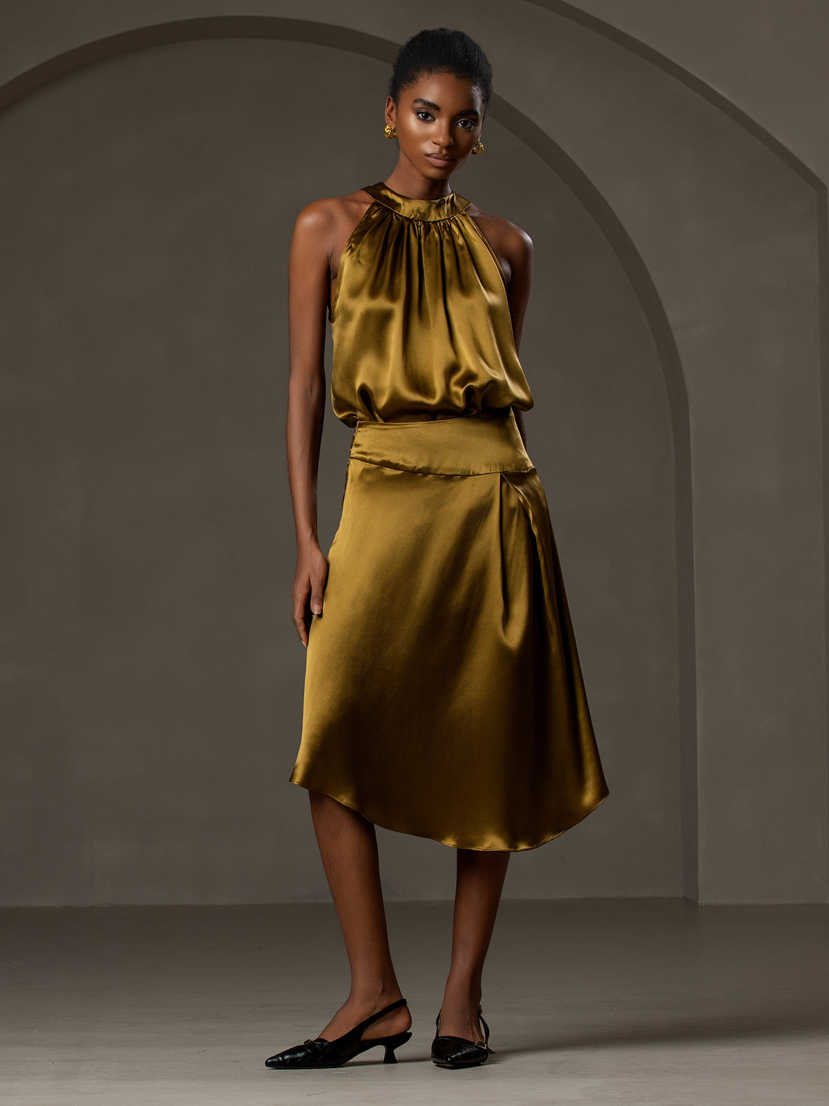[Marrón] SilkSilky-ES 19Momme Seda Skirt 006
