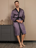 SilkSilky ES Seda Pura Manga larga Mens Robe GrisPúrpura 004