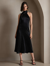 [Negro] SilkSilky-ES Sleeveless Halter Vestido 004
