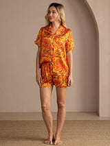 [Perro Naranja] SilkSilky-ES Short Sleeve Lapel Collar Pijamas de mujer 006
