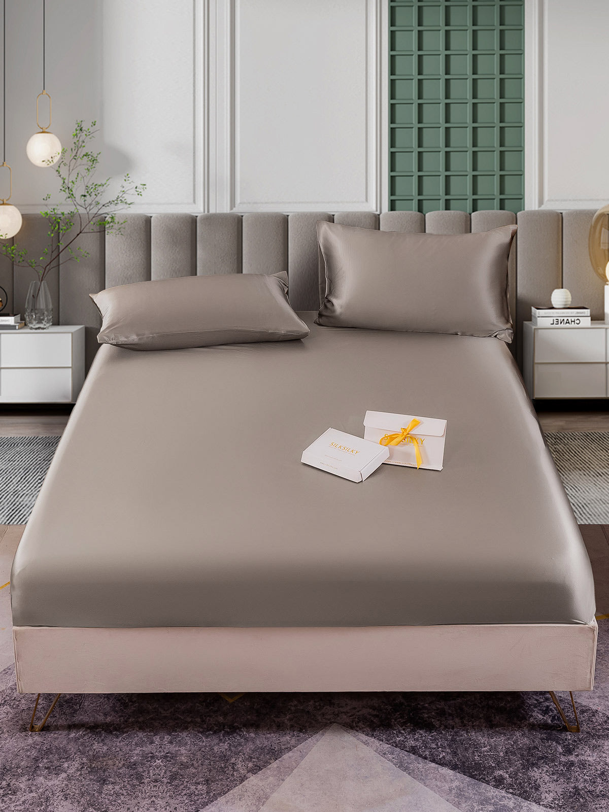 SilkSilky ES 25Momme Seda Pura Bedding Set Gris 002