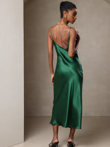 [Verde] SilkSilky-ES Spaghetti Strap V Neck Vestido 002