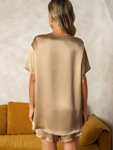 [Champán] SilkSilky-ES Short Sleeve Round Neck Pijamas de mujer 002