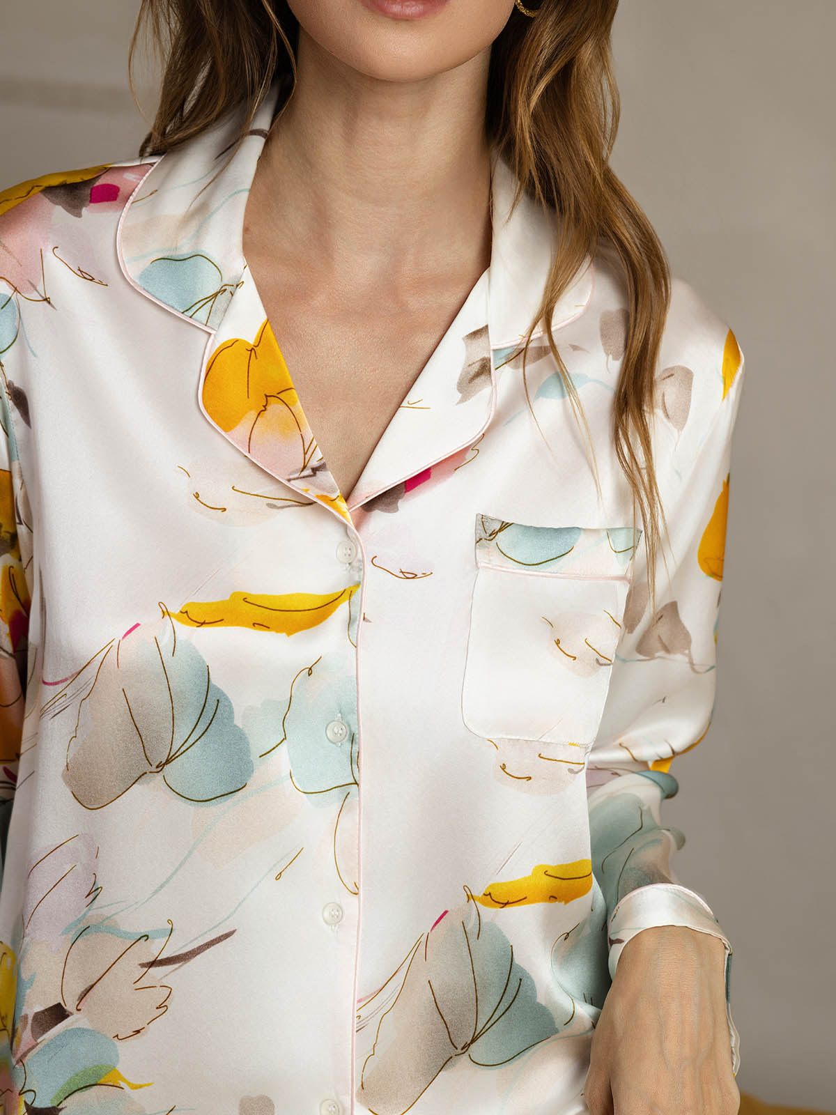 [Tinta De Orquídea] SilkSilky-ES Seda Pura Womens Pajamas 005