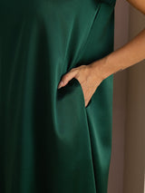 [Verde Oscuro] SilkSilky-ES Short Sleeve Round Neck Vestido 006