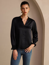 [Negro] SilkSilky-ES Long Sleeve Blusas 003