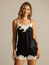 [Negro] SilkSilky-ES Spalline Sottili Cuello en V Conjunto de tirantes 001