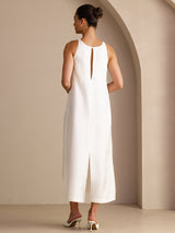 [Blanco] SilkSilky-ES Sleeveless Crew Neck Vestido 002