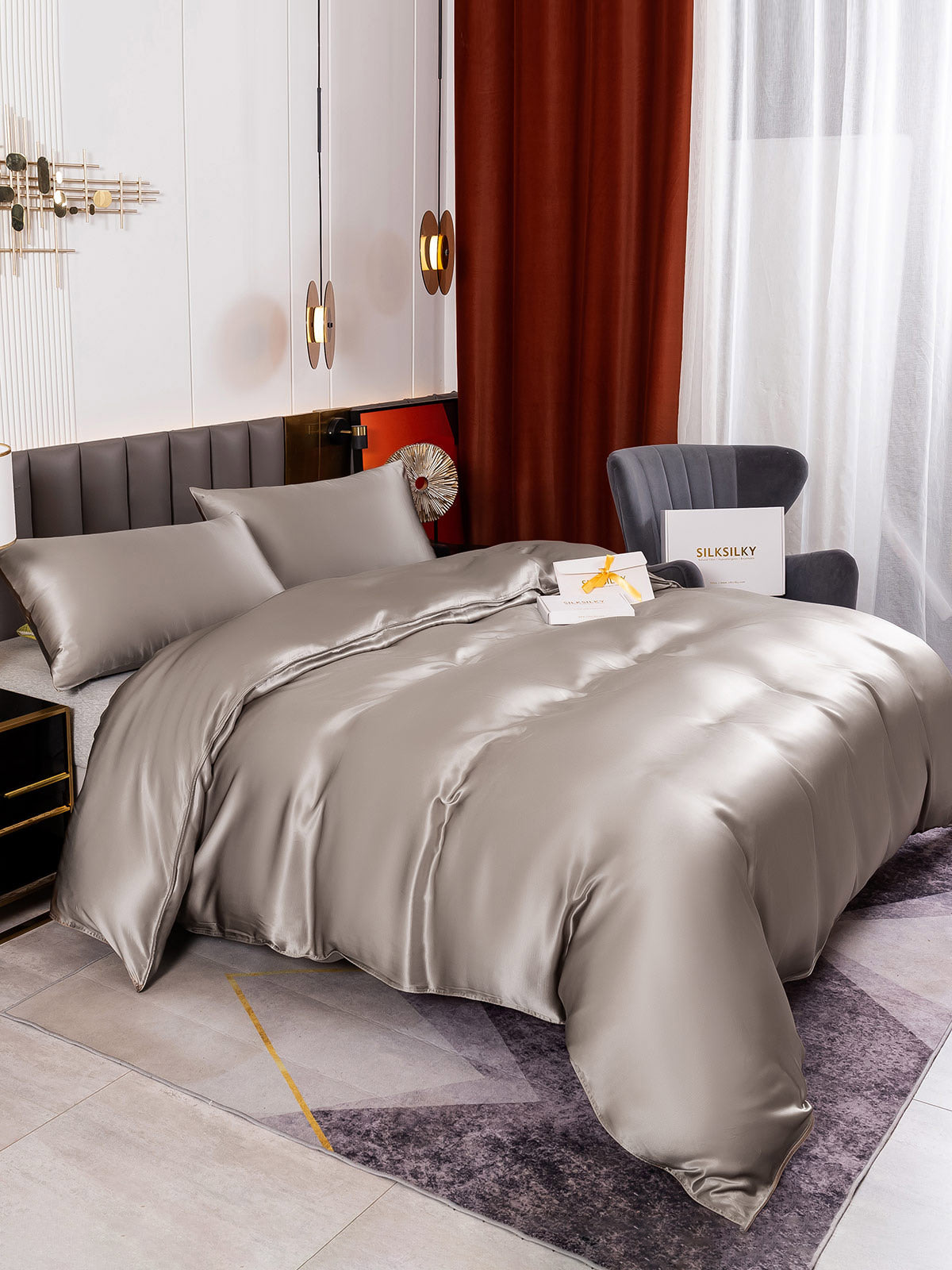 [Gris] SilkSilky-ES 19Momme Seda Pura Bedding Set 004