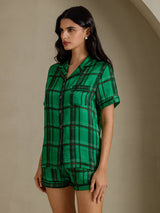 [Cuadros Verdes] SilkSilky-ES Short Sleeve Notch Collar Pijamas de mujer 003