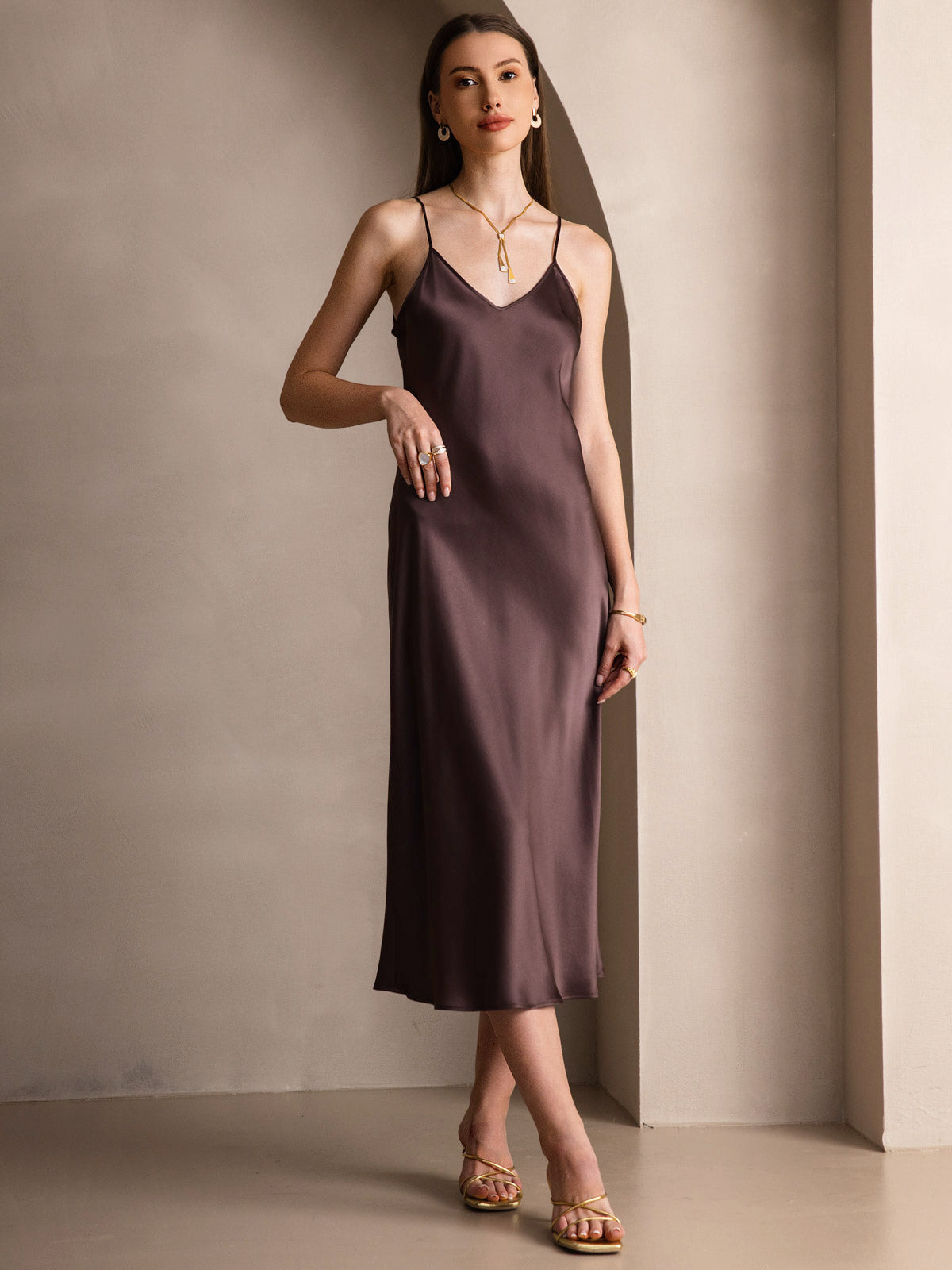 [Café] SilkSilky-ES Seda Pura Dress 004