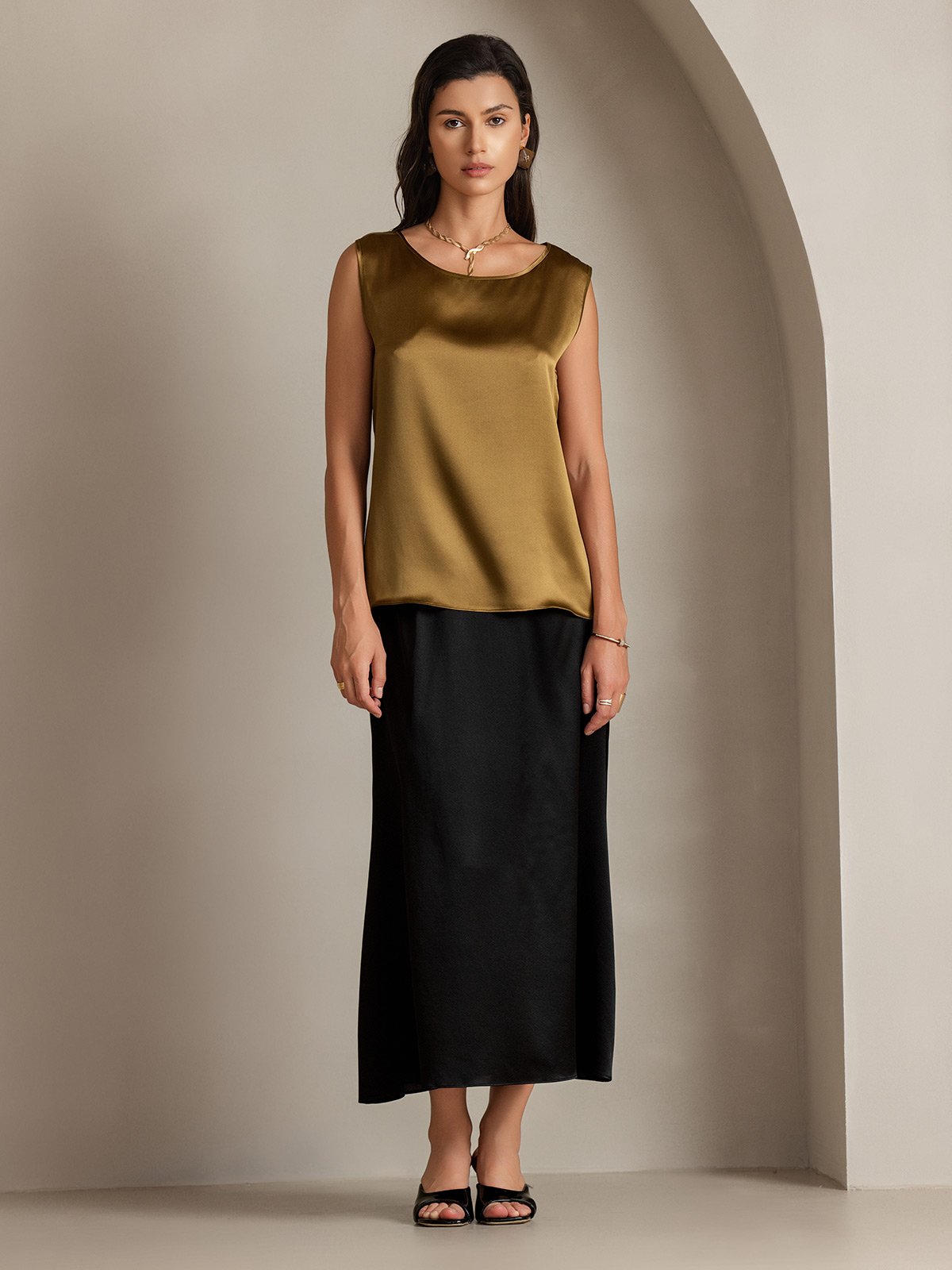 [Marrón] SilkSilky-ES 19Momme Seda Camisoles 005