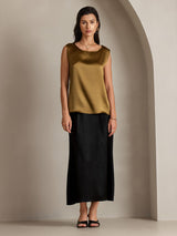 [Marrón] SilkSilky-ES Sleeveless Round Neck Top de tirantes 005