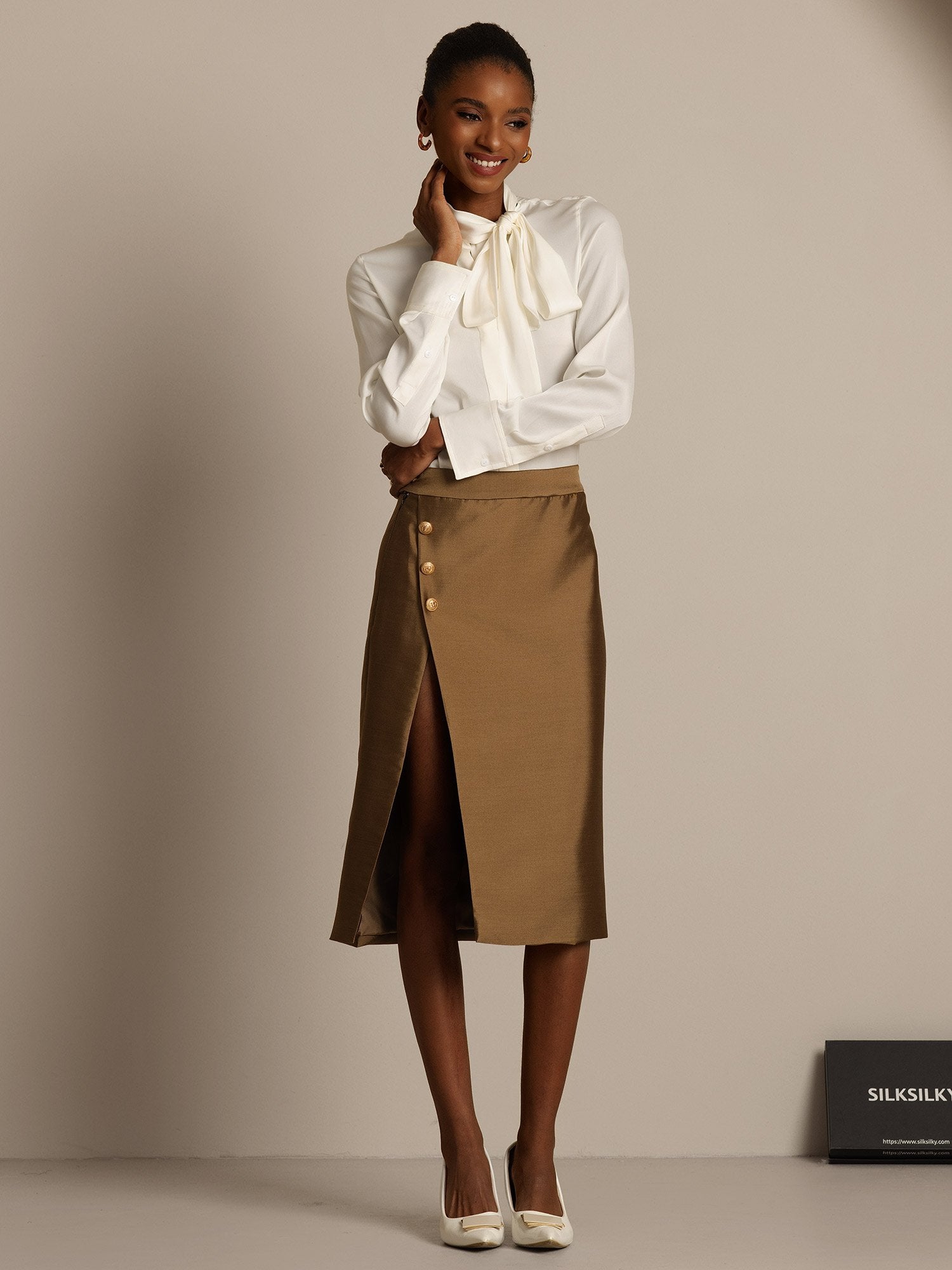 [Bronce] SilkSilky-ES 32Momme Silk-Wool Blend Skirt 007,