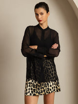 [Negro] SilkSilky-ES Seda Pura Womens Shirt 006
