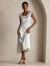 [Blanco] SilkSilky-ES Cap Sleeve Vestido 005