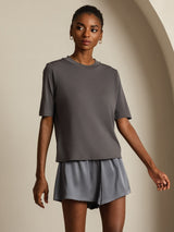 [Gris] SilkSilky-ES Half Sleeve Crew Neck Camisetas de Mujer 006