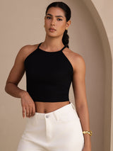 [Negro] SilkSilky-ES Sleeveless Crew Neck Top de tirantes 003