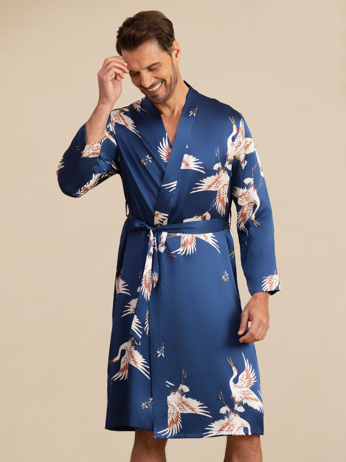 [Azul Oscuro] SilkSilky-ES 19Momme Mens Robe 002