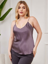 [Gris Púrpura] SilkSilky-ES Spalline Sottili Cuello en V Top de tirantes talla grande 004