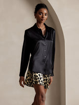 [Negro] SilkSilky-ES Long Sleeve Lapel Collar Blusas de Mujer 003