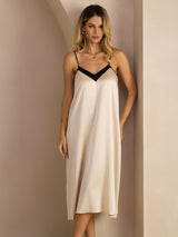 [Beige Arroz] SilkSilky-ES V Neck Vestido 001