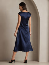 [Azul Oscuro] SilkSilky-ES Cap Sleeve Vestido 002