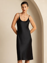 [Negro] SilkSilky-ES Spaghetti Strap Cuello en U Vestido 003