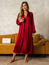 [Vino] SilkSilky-ES Long Sleeve V Neck Conjunto de camisón y bata 006