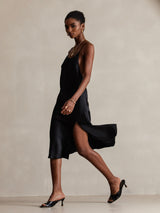 [Negro] SilkSilky-ES Spaghetti Strap Vestido 003