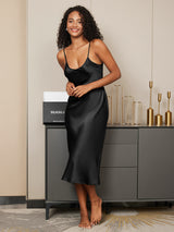 [Negro] SilkSilky-ES Spalline Sottili Cuello en V Camisón 002