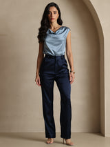 [Azul Oscuro] SilkSilky-ES 19Momme Seda Womens Pants 005