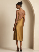 [Marrón] SilkSilky-ES Spaghetti Strap Cuello en U Vestido 002