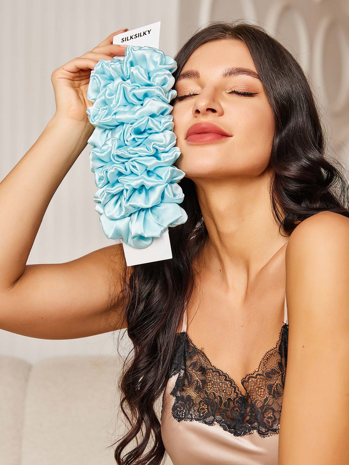 [Azul Claro] SilkSilky-ES 19Momme Seda Pura Scrunchie 002