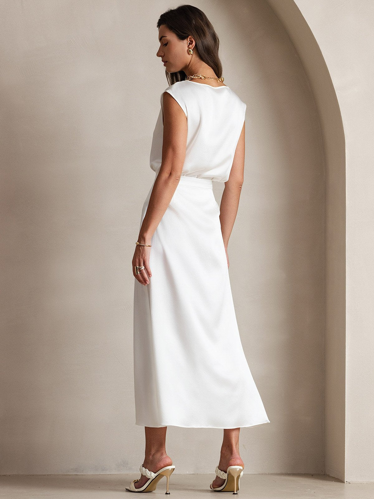 [Blanco] SilkSilky-ES 19Momme Falda 004