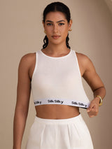 [Blanco] SilkSilky-ES Sleeveless Crew Neck Top de tirantes 003