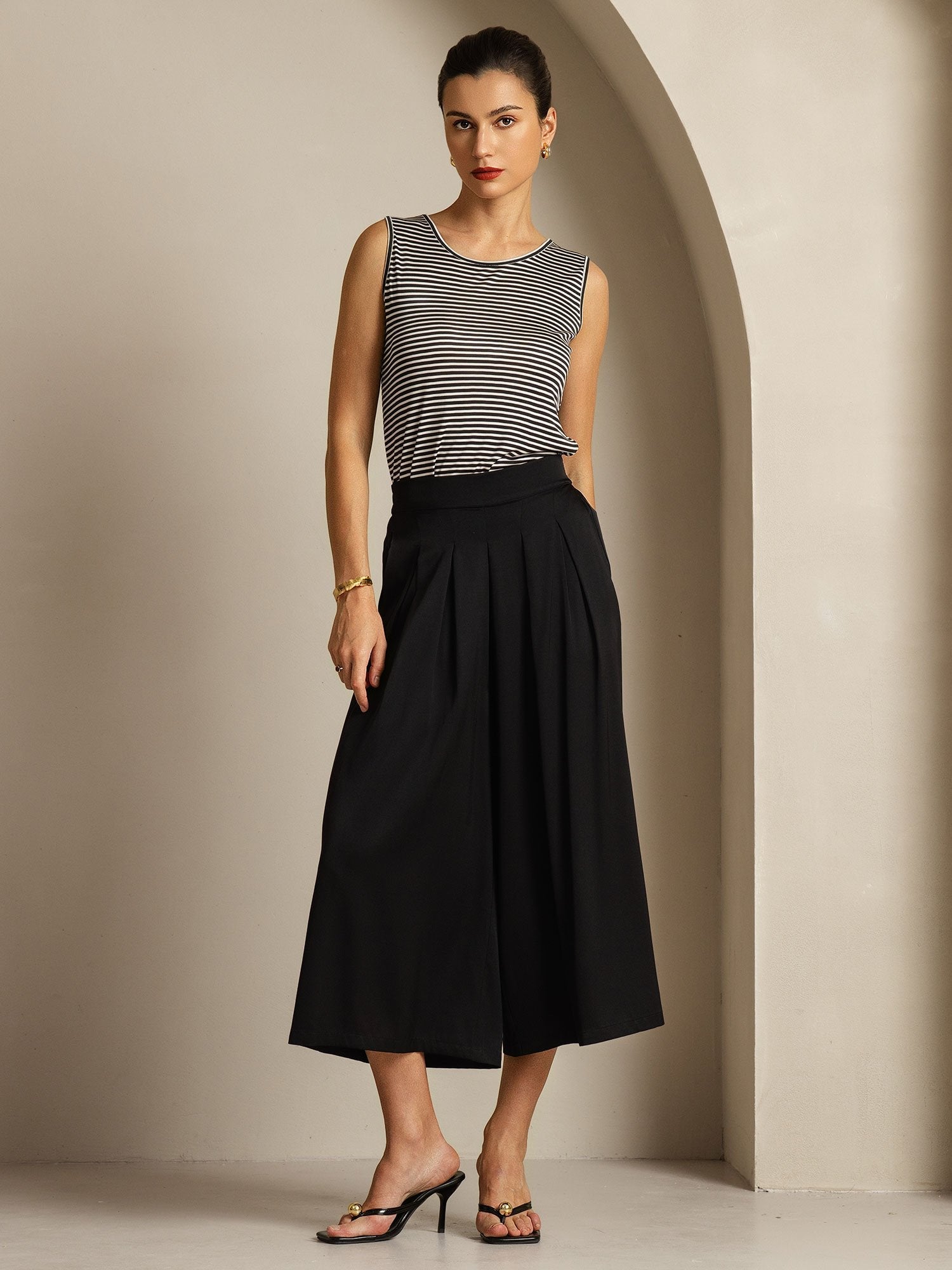 [Negro] SilkSilky-ES 19Momme Seda Womens Pants 005