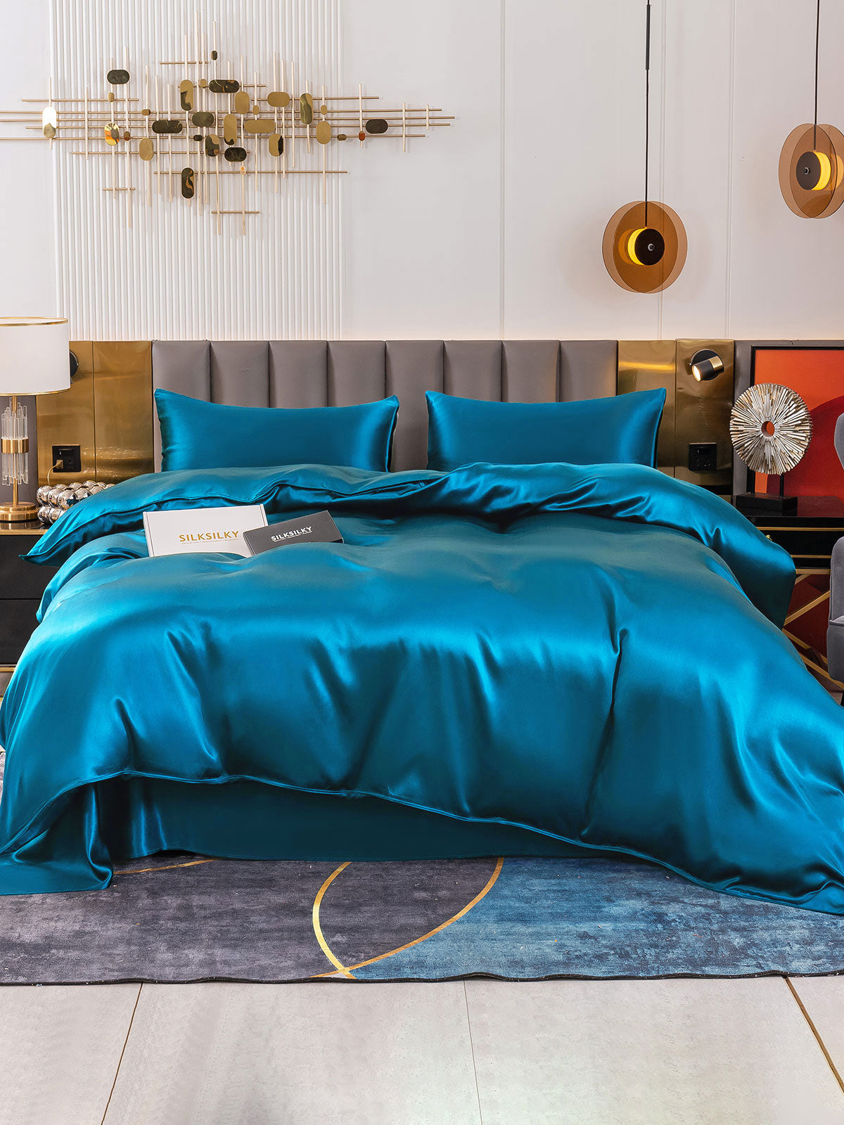 [Azul Real] SilkSilky-ES 19Momme Juego de ropa de cama 002