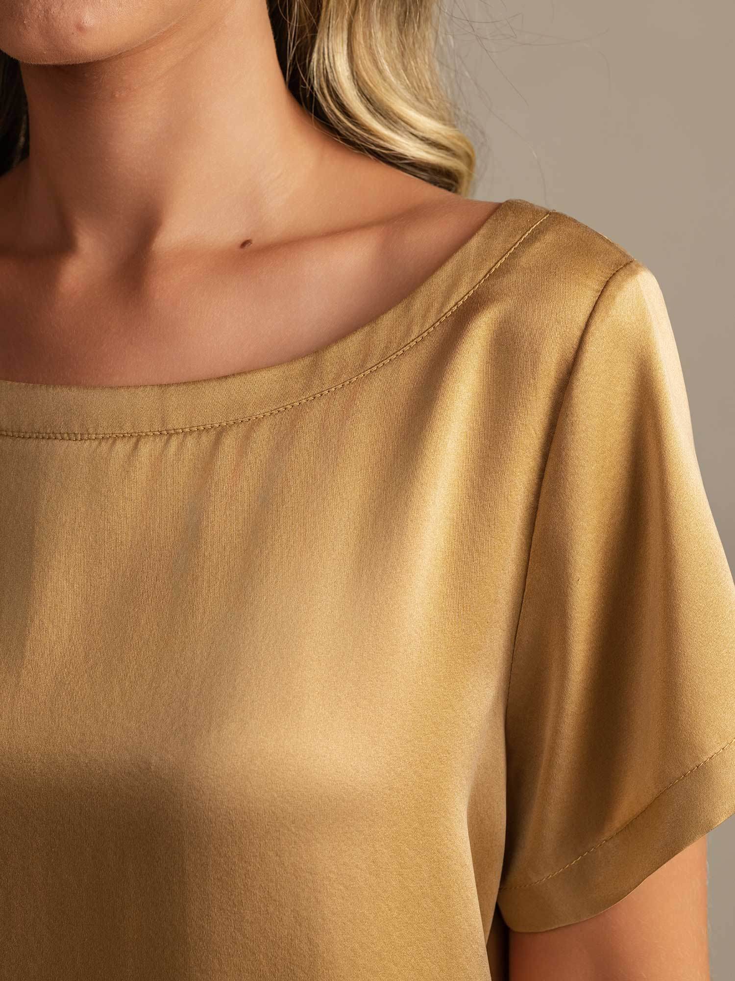 [Marrón Claro] SilkSilky-ES 19Momme Seda Womens Pajamas 004,