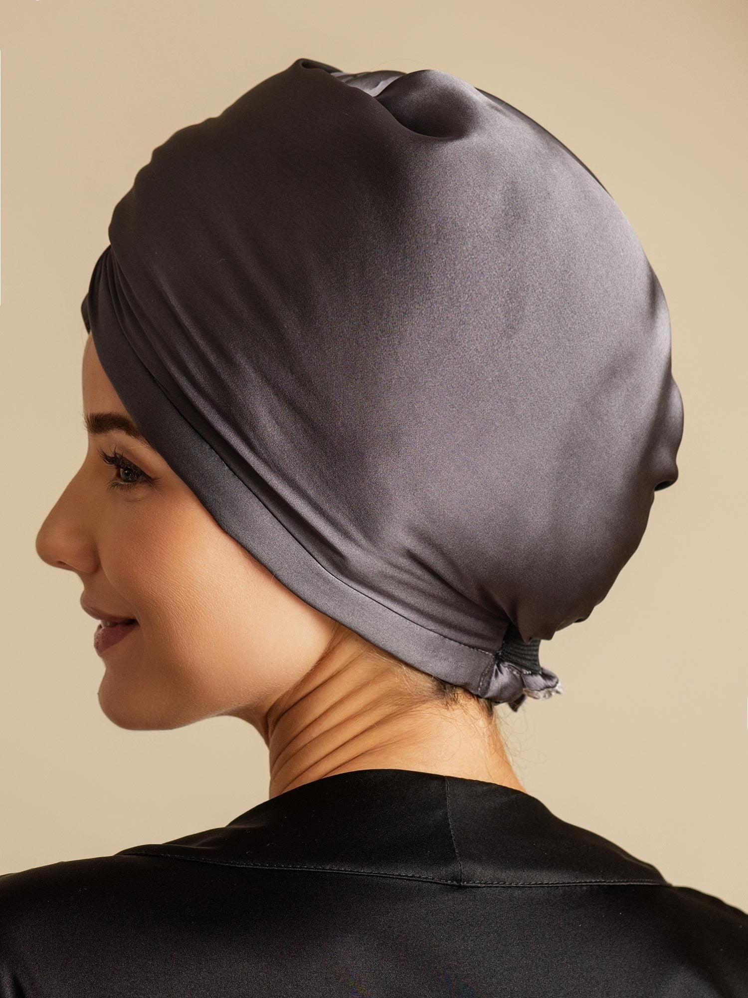 [Gris Oscuro] SilkSilky-ES Seda Pura Hair Towel Wrap 002,