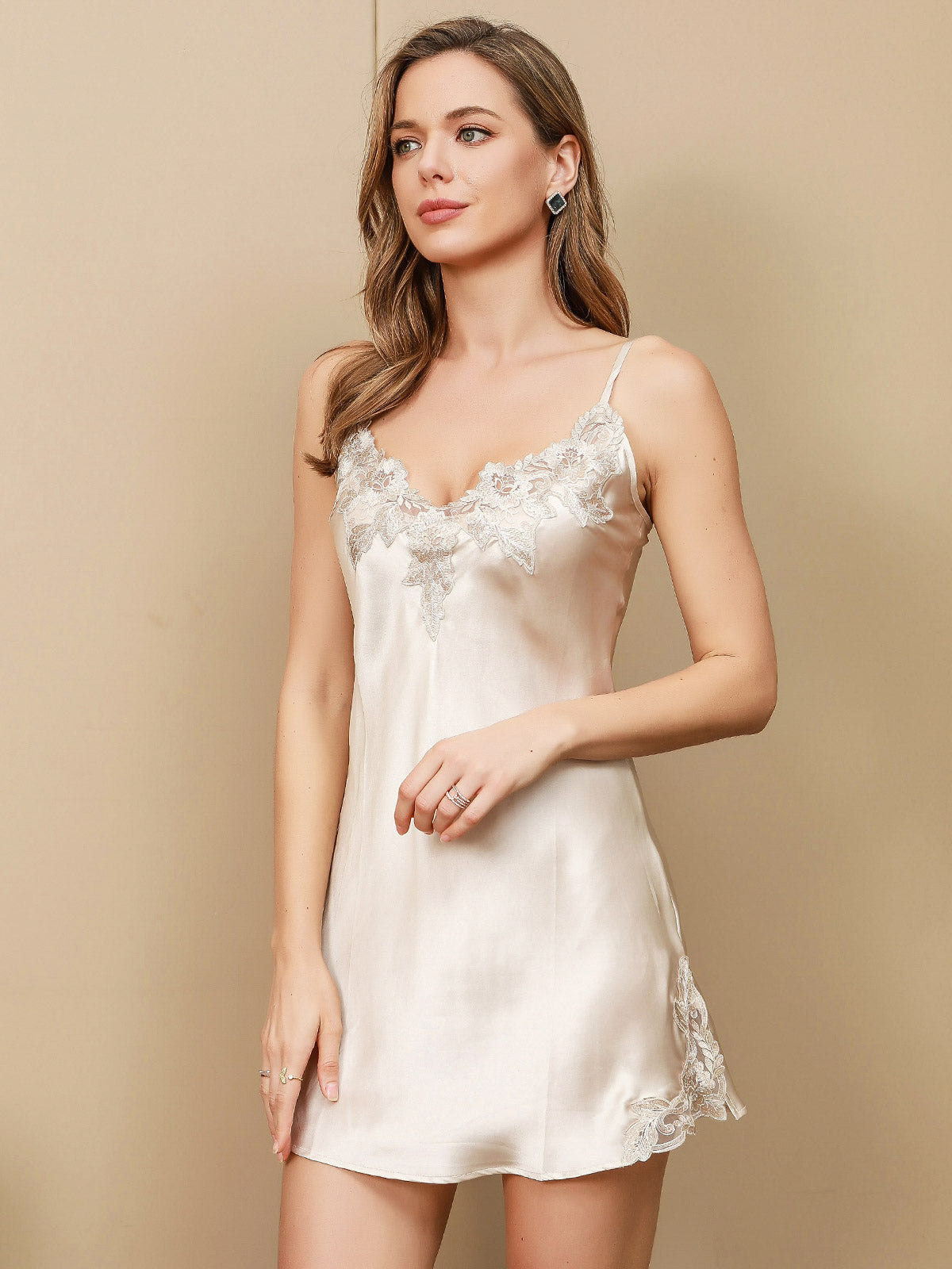 [Beige] SilkSilky-ES Silk Sleeveless Dress 003